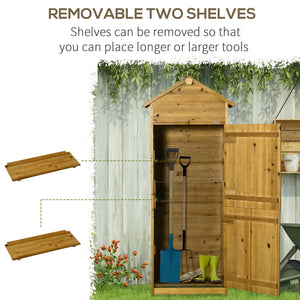 Wooden Garden Storage Shed Utility Gardener Cabinet w/ 3 Shelves, Tilted-felt Roof and Two Lockable Doors, 79cm x 49cm x 191.5cm, Natural wood effect