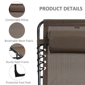 Folding Lounge Chair, Reclining Tanning Chair, Portable Sun Lounger with Adjustable Backrest and Removable Pillow for Patio, Garden, Beach, Brown