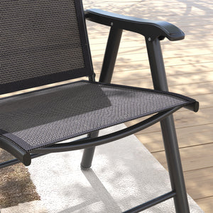 4-Piece Folding Dining Chair Set for Relaxing on Patio, Balcony, or Garden, Comfortable Outdoor Furniture with Armrests, Dark Grey