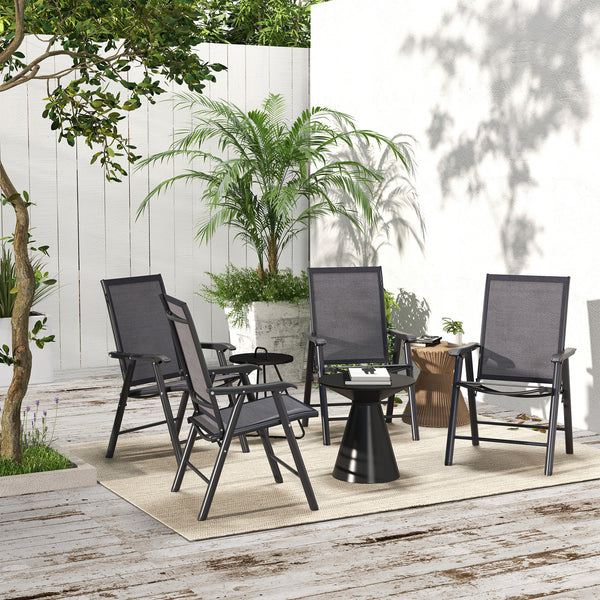 4-Piece Folding Dining Chair Set for Relaxing on Patio, Balcony, or Garden, Comfortable Outdoor Furniture with Armrests, Dark Grey
