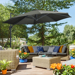 3 x 3(m) Cantilever Parasol with Cross Base, Garden Umbrella with 360° Rotation, Crank Handle and Tilt for Outdoor, Patio, Grey