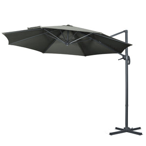 3 x 3(m) Cantilever Parasol with Cross Base, Garden Umbrella with 360° Rotation, Crank Handle and Tilt for Outdoor, Patio, Grey