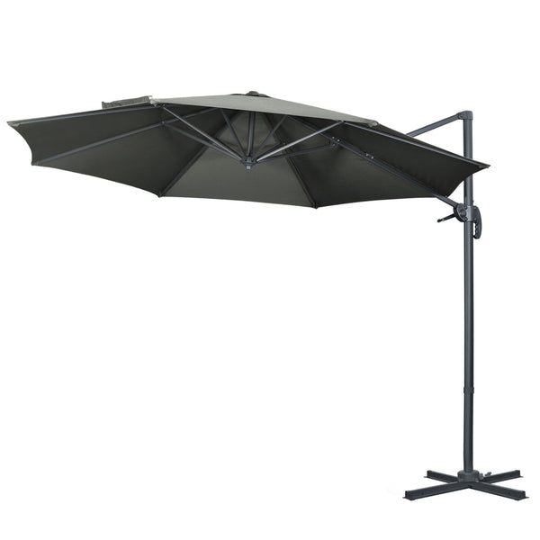 3 x 3(m) Cantilever Parasol with Cross Base, Garden Umbrella with 360° Rotation, Crank Handle and Tilt for Outdoor, Patio, Grey