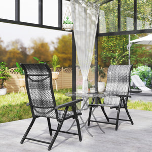 Set of 2 Outdoor Wicker Folding Chairs, Patio PE Rattan Dining Armrests Chair set with 7 Levels Adjustable Backrest, for Outdoors, Camping, Mixed Grey