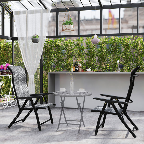 Set of 2 Outdoor Wicker Folding Chairs, Patio PE Rattan Dining Armrests Chair set with 7 Levels Adjustable Backrest, for Outdoors, Camping, Mixed Grey