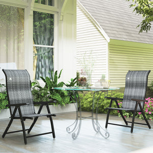 Set of 2 Outdoor Wicker Folding Chairs, Patio PE Rattan Dining Armrests Chair set with 7 Levels Adjustable Backrest, for Outdoors, Camping, Mixed Grey