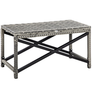 Patio Wicker End Table, Outdoor PE Rattan Side Table, with Plastic Board Under the Full Woven Table Top for Patio, Garden, Balcony, Mixed Gray