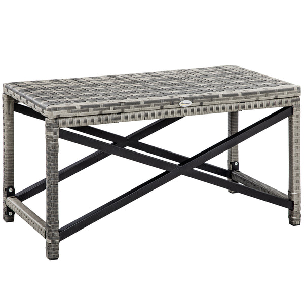 Patio Wicker End Table, Outdoor PE Rattan Side Table, with Plastic Board Under the Full Woven Table Top for Patio, Garden, Balcony, Mixed Gray