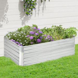 Raised Garden Bed, 6' x 3' x 2' Galvanized Steel Planters for Outdoor Plants with Multi-reinforced Rods for Vegetables, Flowers and Herbs, Silver