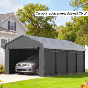 Carport Replacement Canopy Cover Sidewalls for 10' x 15' Carport, UPF50+ Waterproof PE Garage Car Tent Shelter Tarp with Roll up Door, Sidewall ONLY, Dark Grey