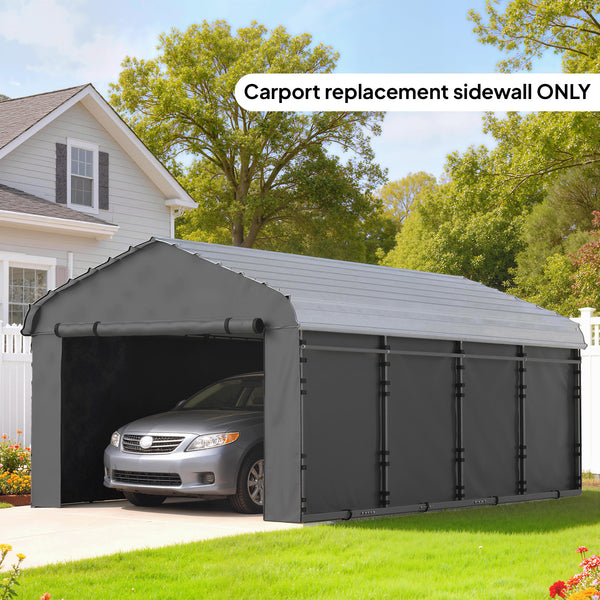 Carport Replacement Canopy Cover Sidewalls for 10' x 15' Carport, UPF50+ Waterproof PE Garage Car Tent Shelter Tarp with Roll up Door, Sidewall ONLY, Dark Grey