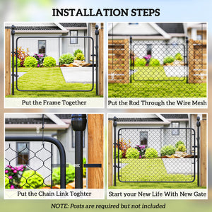 Garden Gate Chain Link Fence Gate, Galvanized Steel Garden Door for Yard Entrance Way, 26-71 in. W x 4 ft. H, Black