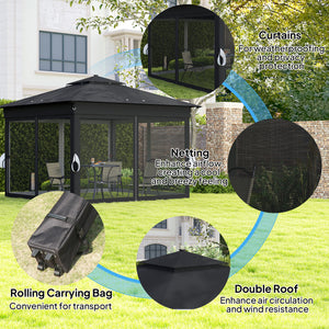 3 x 3(m) Pop Up Gazebo with Sides, 20 Solar-Powered LED Lights, Netting, Roller Bag, 4 Weight Bags, Marquee Party Tent, Height Adjustable Instant Event Shelter, Black
