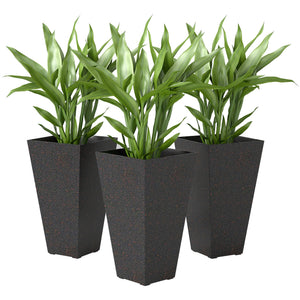 28 Inch Tall Planters for Outdoor Plants, Set of 3 Plastic Flower Pots with Marble Finish and Drainage Holes, Stackable Tapered Large Planters for Indoor Plants, Front Porch Decor, Brown