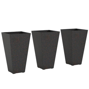 28 Inch Tall Planters for Outdoor Plants, Set of 3 Plastic Flower Pots with Marble Finish and Drainage Holes, Stackable Tapered Large Planters for Indoor Plants, Front Porch Decor, Brown