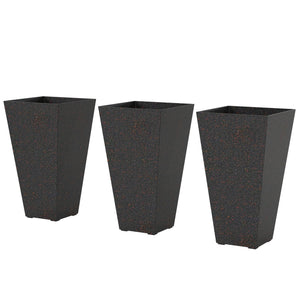 28 Inch Tall Planters for Outdoor Plants, Set of 3 Plastic Flower Pots with Marble Finish and Drainage Holes, Stackable Tapered Large Planters for Indoor Plants, Front Porch Decor, Brown