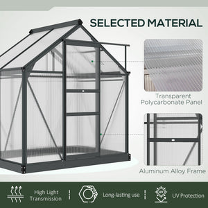 6 x 4ft Polycarbonate Greenhouse, Large Walk-In Green House with Slide Door and Window, Garden Plants Grow House with Aluminium Frame and Foundation, Grey