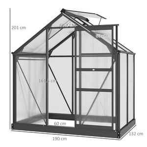 6 x 4ft Polycarbonate Greenhouse, Large Walk-In Green House with Slide Door and Window, Garden Plants Grow House with Aluminium Frame and Foundation, Grey