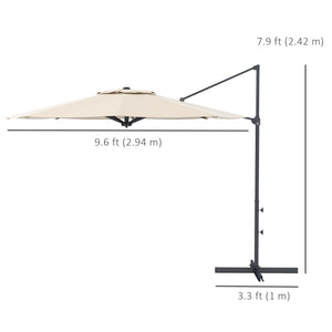 10 FT Cantilever Patio Umbrella, Round Hanging Offset Umbrella with 360°Rotation, Crank, Tilt, Cross Base, 8 Ribs, Air Vent, Outdoor Umbrella for Garden, Backyard, Khaki