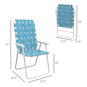 Outsunny Set of 4 Patio Folding Chairs, Classic Outdoor Camping Chairs, Portable Lawn Chairs for Camping, Garden, Pool, Beach, Backyard w/ Armrests, Blue