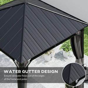 3 x 3(m) Hardtop Gazebo with Galvanised Steel Roof and Water Gutter, Waterproof Permanent Pavilion Garden Gazebo with Netting and Curtains for Patio, Deck