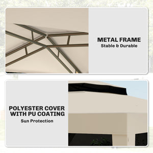 10' x 10' Canopy Tent, Party Tent with Mesh Netting and Double Tier Roof for Backyard, Garden, Patio, Outdoor, Beige