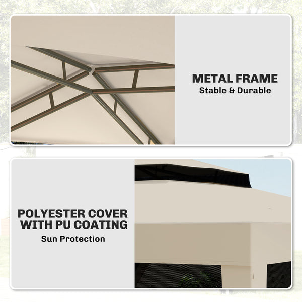 10' x 10' Canopy Tent, Party Tent with Mesh Netting and Double Tier Roof for Backyard, Garden, Patio, Outdoor, Beige