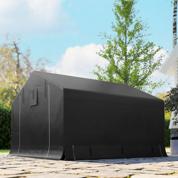 10' x 10' Portable Shed, Waterproof Bike Tent with Roll-up Zipper Door, Reinforced Galvanised Metal Frame, Outdoor Storage Shed for Bike Motorcycle Garden Tool, Dark Grey