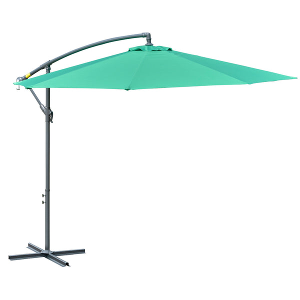 10ft Offset Patio Umbrella with Base, Garden Hanging Parasol with Crank, Banana Cantilever Umbrella Sun Shade, Green