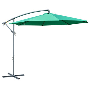 10ft Offset Patio Umbrella with Base, Garden Hanging Parasol with Crank, Banana Cantilever Umbrella Sun Shade, Green