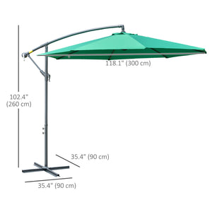 10ft Offset Patio Umbrella with Base, Garden Hanging Parasol with Crank, Banana Cantilever Umbrella Sun Shade, Green