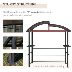 2.4 x 1.5m Grill Gazebo Outdoor BBQ Gazebo Canopy with Side Shelves Hanging Poles Great Ventilation PC Board