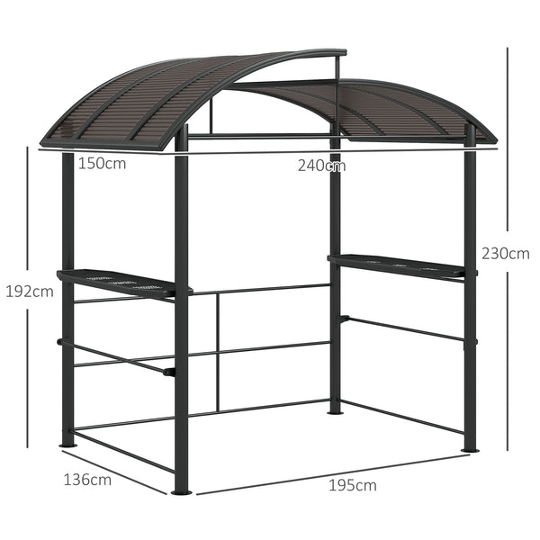 2.4 x 1.5m Grill Gazebo Outdoor BBQ Gazebo Canopy with Side Shelves Hanging Poles Great Ventilation PC Board