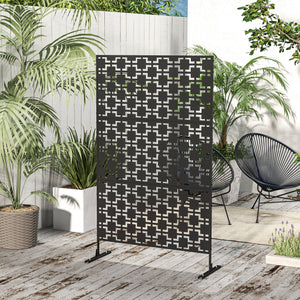 Decorative Garden Privacy Screen with Stand, 6.5FT Freestanding Metal Outdoor Divider, Decorative Privacy Panel with Expansion Screws for Garden Pool Hot Tub, Grid Style, Black