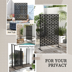 Metal Outdoor Privacy Screen, Decorative Outdoor Divider with Stand and Expansion Screws, Freestanding Privacy Panel for Garden, Backyard, Deck, Grid Style, Black