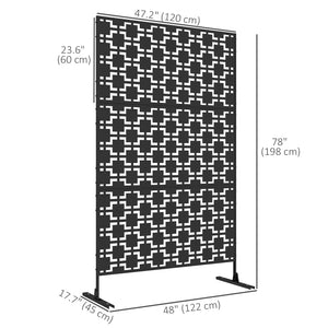 Metal Outdoor Privacy Screen, Decorative Outdoor Divider with Stand and Expansion Screws, Freestanding Privacy Panel for Garden, Backyard, Deck, Grid Style, Black