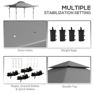 3 x 3(m) Pop Up Gazebo with Extend Dual Awnings, 1 Person Easy up Marquee Party Tent with 1-Button Push, Double Roof, Wheeled Bag, Sandbags, Height Adjustable Instant Shelter, Grey