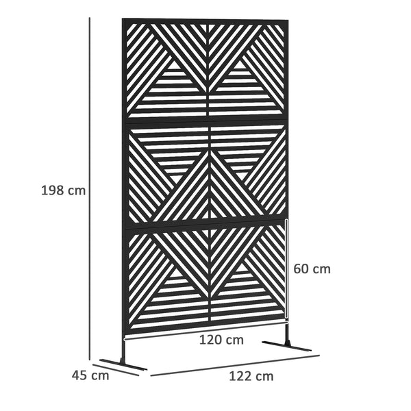 Decorative Garden Privacy Screen with Stand, 6.5FT Freestanding Metal Outdoor Divider, Decorative Privacy Panel with Expansion Screws for Garden Pool Hot Tub, Rhombus Style, Black