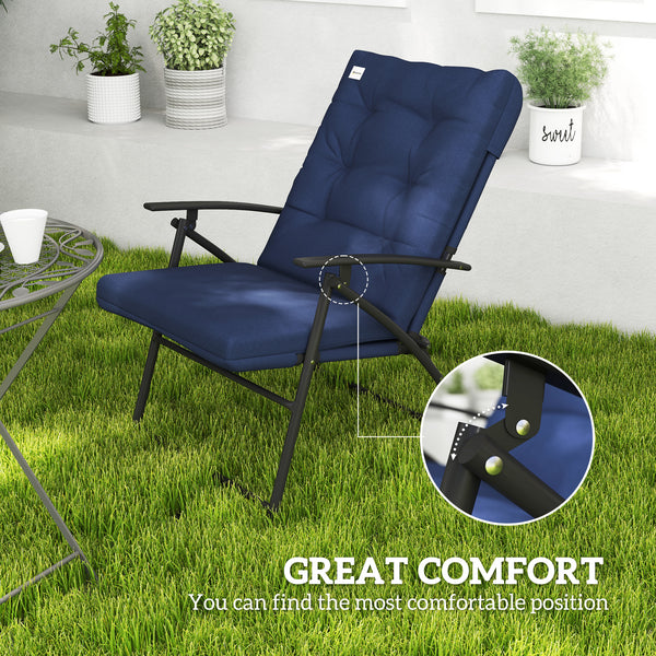 Set of 2 Outdoor Dining Chairs, Folding Patio Chair with Adjustable Backrest, Padded Folding Chairs for Outdoor Events, Blue