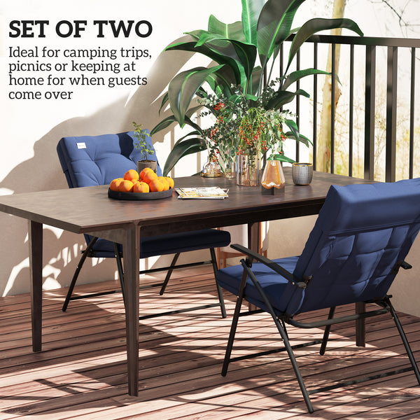 Set of 2 Outdoor Dining Chairs, Folding Patio Chair with Adjustable Backrest, Padded Folding Chairs for Outdoor Events, Blue