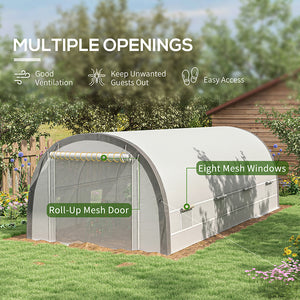 6 x 3(m) Walk-in Polytunnel Greenhouse with Upgraded Structure, Zipped Roll Up Mesh Door, 8 Mesh Windows, Tunnel Warm House Tent with PE Cover, 15 Plant Labels and Gloves, White
