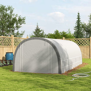 6 x 3(m) Walk-in Polytunnel Greenhouse with Upgraded Structure, Zipped Roll Up Mesh Door, 8 Mesh Windows, Tunnel Warm House Tent with PE Cover, 15 Plant Labels and Gloves, White