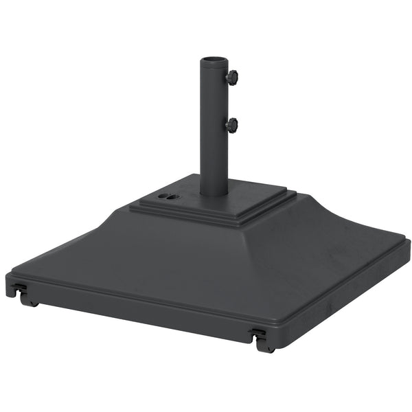 Square Parasol Base with Wheels, 45kg Water or 60kg Sand Filled, Heavy Duty HDPE Umbrella Stand with Double Adjustable Knob, Fillable Parasol Stand for 38mm and 48mm Poles, Black