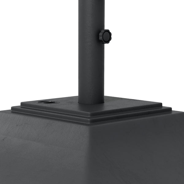 Square Parasol Base with Wheels, 45kg Water or 60kg Sand Filled, Heavy Duty HDPE Umbrella Stand with Double Adjustable Knob, Fillable Parasol Stand for 38mm and 48mm Poles, Black