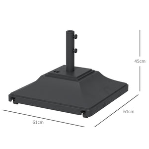 Square Parasol Base with Wheels, 45kg Water or 60kg Sand Filled, Heavy Duty HDPE Umbrella Stand with Double Adjustable Knob, Fillable Parasol Stand for 38mm and 48mm Poles, Black