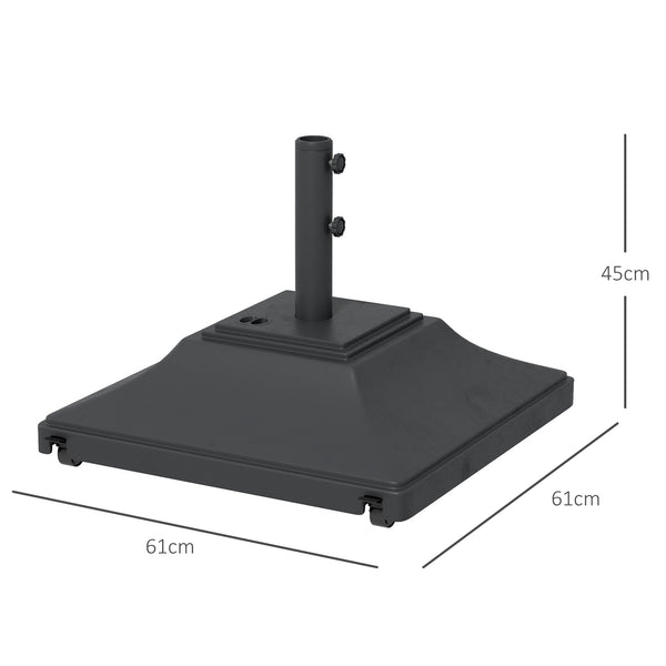 Square Parasol Base with Wheels, 45kg Water or 60kg Sand Filled, Heavy Duty HDPE Umbrella Stand with Double Adjustable Knob, Fillable Parasol Stand for 38mm and 48mm Poles, Black