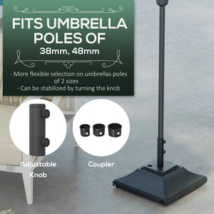 Square Parasol Base with Wheels, 45kg Water or 60kg Sand Filled, Heavy Duty HDPE Umbrella Stand with Double Adjustable Knob, Fillable Parasol Stand for 38mm and 48mm Poles, Black