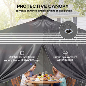 10 x 10 ft Pop Up Canopy Tent with 4 Sidewalls, UPF 50+ 1-Button Push Easy Setup Outdoor Instant Canopy Portable Shelter with 4 Sandbags, Wheeled Carry Bag, Dark Grey