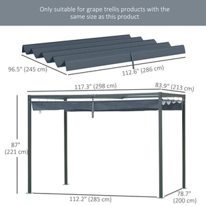 Retractable Pergola Canopy, Sun Shade Cover, UV30+ Protected Replacement Canopy Fabric for 9.8' x 7.1' Pergola, Dark Grey