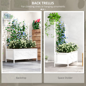 Outsunny Galvanized Raised Garden Bed with Trellis, Outdoor Planter Box for Climbing Vines Vegetables Flowers, Metal Garden Box for Backyard Patio Balcony 35.4" x 15.7" x 47.2", White